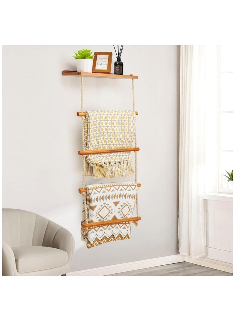 NANAO 5-Tier Blanket Ladder Wooden,Blanket Quilt Holder Rack Decorative Ladder, Easy Assembly, Rustic Farmhouse Ladder Shelf for The Living Room Bedroom Bathroom Home Decor, Brown - Image 1