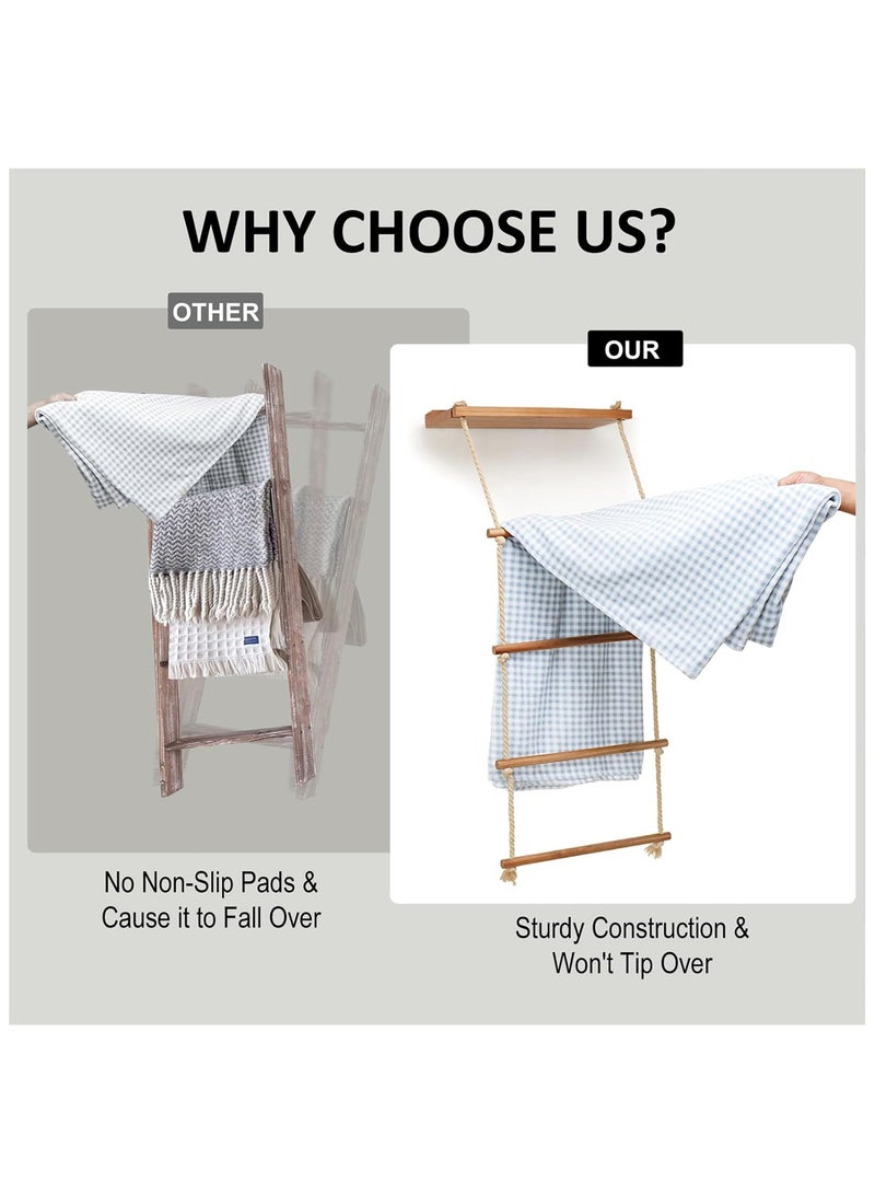 NANAO 5-Tier Blanket Ladder Wooden,Blanket Quilt Holder Rack Decorative Ladder, Easy Assembly, Rustic Farmhouse Ladder Shelf for The Living Room Bedroom Bathroom Home Decor, Brown - Image 3