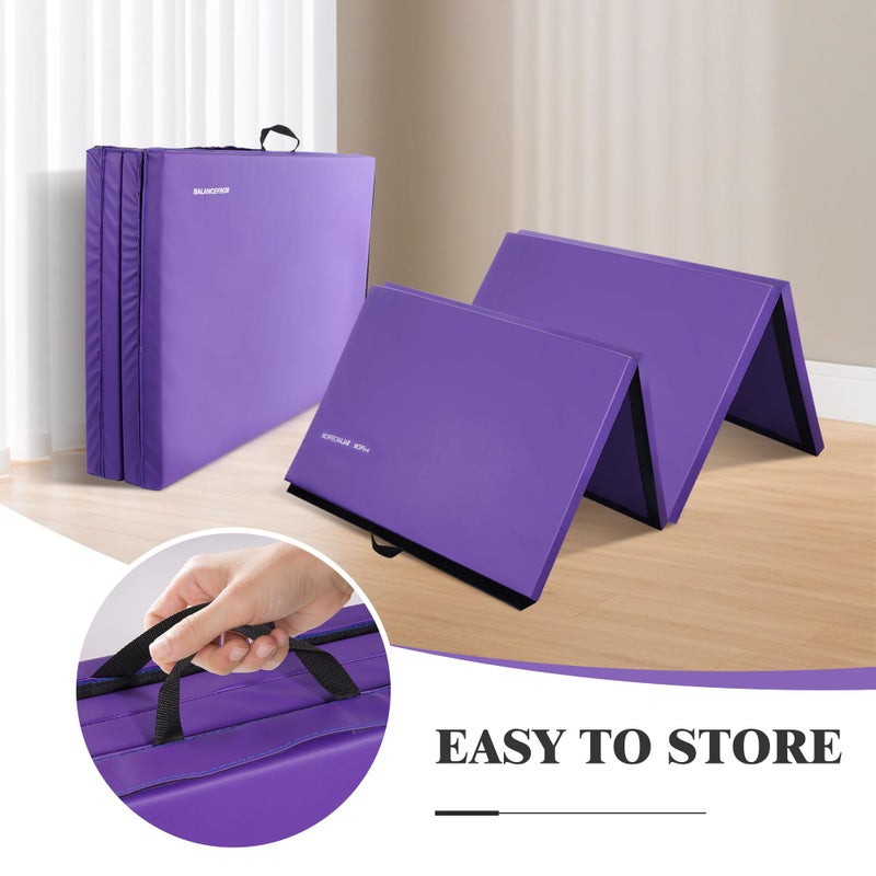Fitvids Gymnastics Mats for Tumbling, 4'x8'x2" Folding Exercise Gym Mat with Carrying Handles High-Density Anti-Tear Martial Arts Fitness Aerobics Mat for Home Gym Yoga Pilates MMA Core Training, Purple - Image 4