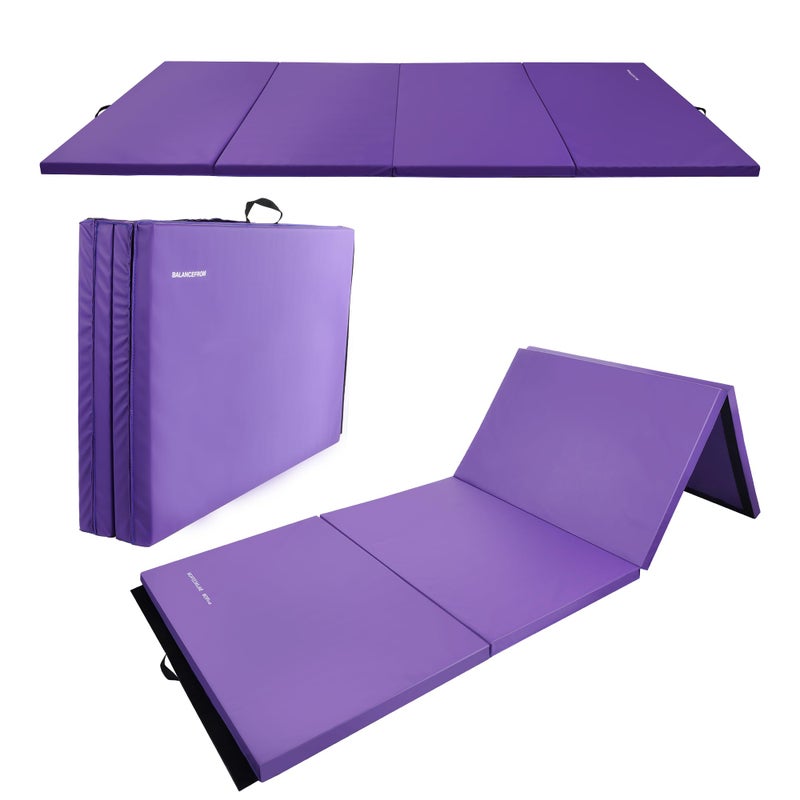 Fitvids Gymnastics Mats for Tumbling, 4'x8'x2" Folding Exercise Gym Mat with Carrying Handles High-Density Anti-Tear Martial Arts Fitness Aerobics Mat for Home Gym Yoga Pilates MMA Core Training, Purple - Image 1