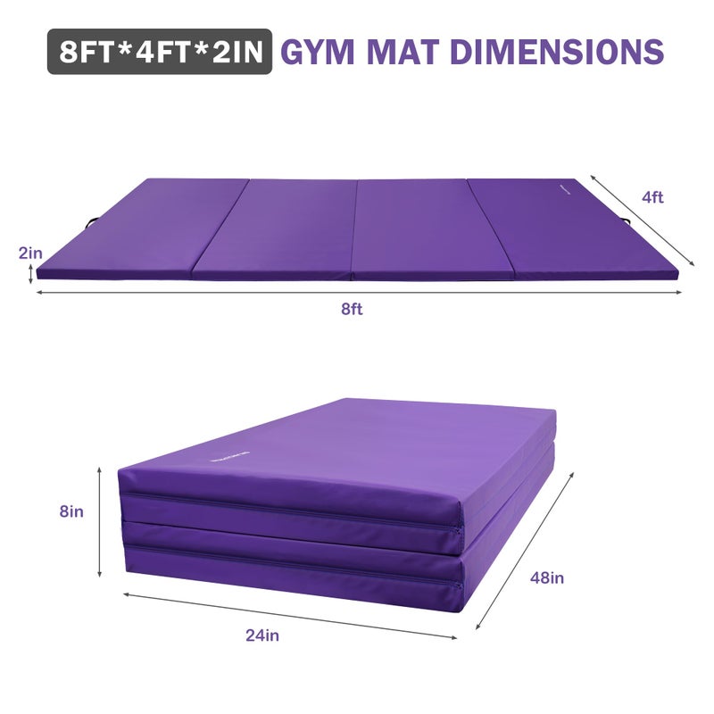 Fitvids Gymnastics Mats for Tumbling, 4'x8'x2" Folding Exercise Gym Mat with Carrying Handles High-Density Anti-Tear Martial Arts Fitness Aerobics Mat for Home Gym Yoga Pilates MMA Core Training, Purple - Image 2