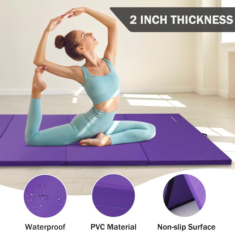 Fitvids Gymnastics Mats for Tumbling, 4'x8'x2" Folding Exercise Gym Mat with Carrying Handles High-Density Anti-Tear Martial Arts Fitness Aerobics Mat for Home Gym Yoga Pilates MMA Core Training, Purple - Image 3