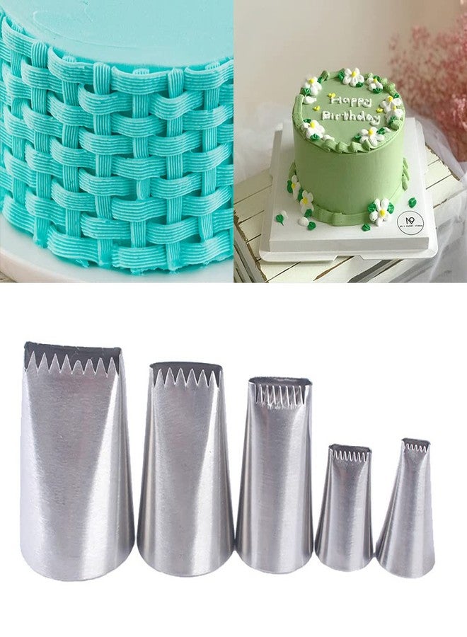 Hendiy 5 Pcs Braided Stainless Steel Decorating Tube Set，Half Row Woven Flower Mouth 5 Pieces Set Serrated Railing Flower Basket ，Stainless Steel Mouth Baking Tool - Image 1