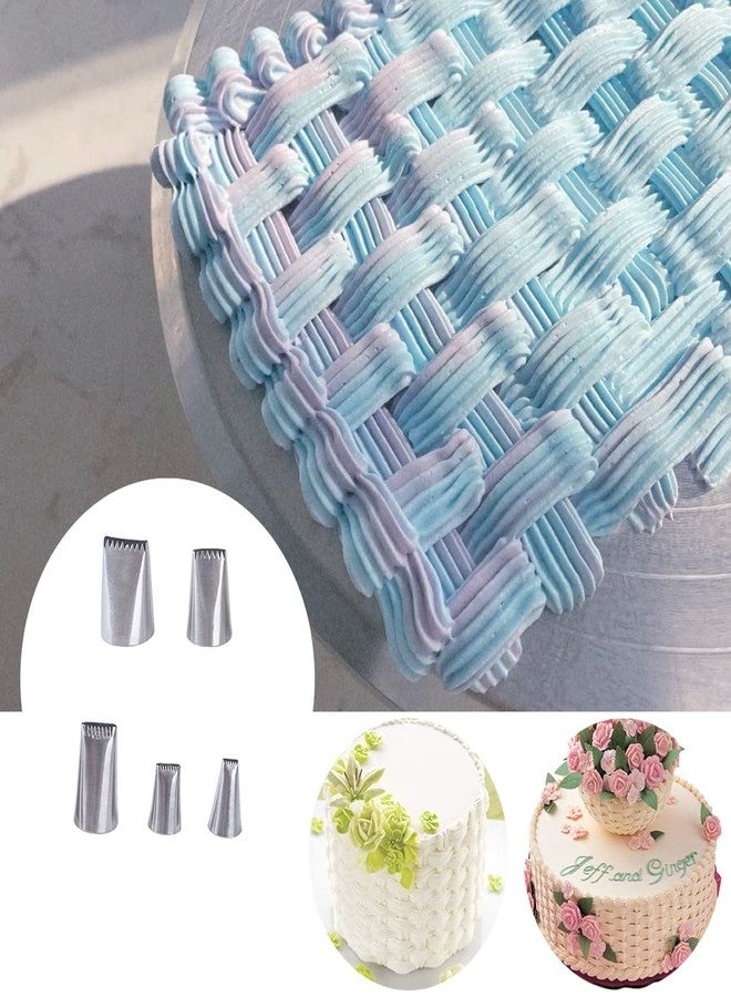 Hendiy 5 Pcs Braided Stainless Steel Decorating Tube Set，Half Row Woven Flower Mouth 5 Pieces Set Serrated Railing Flower Basket ，Stainless Steel Mouth Baking Tool - Image 2