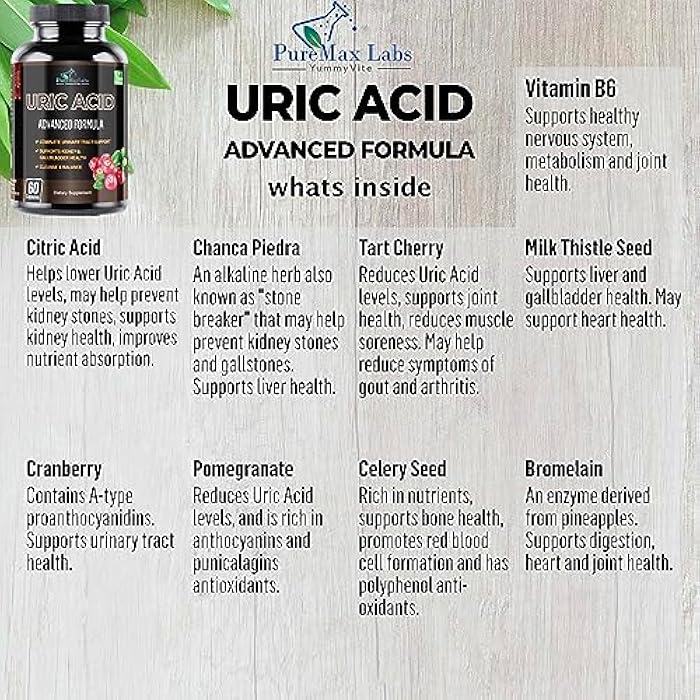 YUMMYVITE Uric Acid Advanced Formula – Kidney, Liver, Gallbladder, Urinary Tract Cleanse with Cranberry, Chanca Piedra, Tart Cherry, Milk Thistle and Bromelain 60 Capsules - Image 3