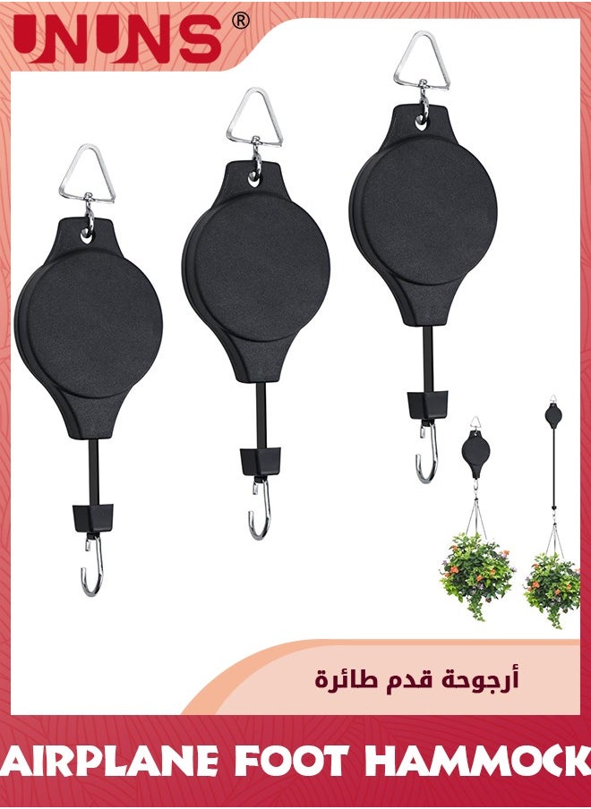 UNUNS 3 Pack Hanging Plant Hook,Retractable Hanging Plant Pulley,Retractable Plant Hanger,Plant Hook Pulleys for Plants Garden Baskets Pots and Birds Feeder,Black  - Image 1