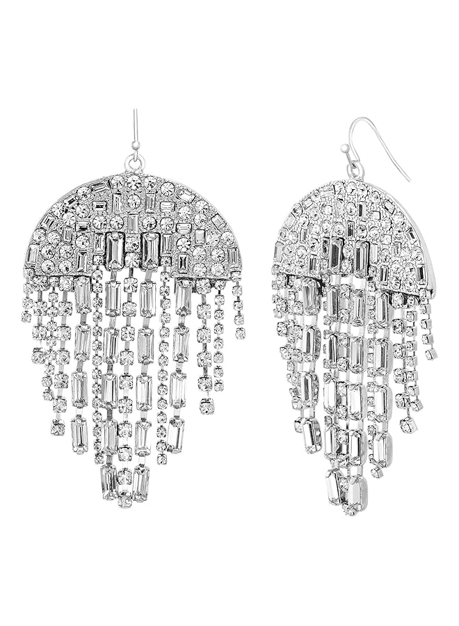 STEVE MADDEN Women Alloy Rhinestone Silver Drop And Dangle Earrings Sme508996Rh