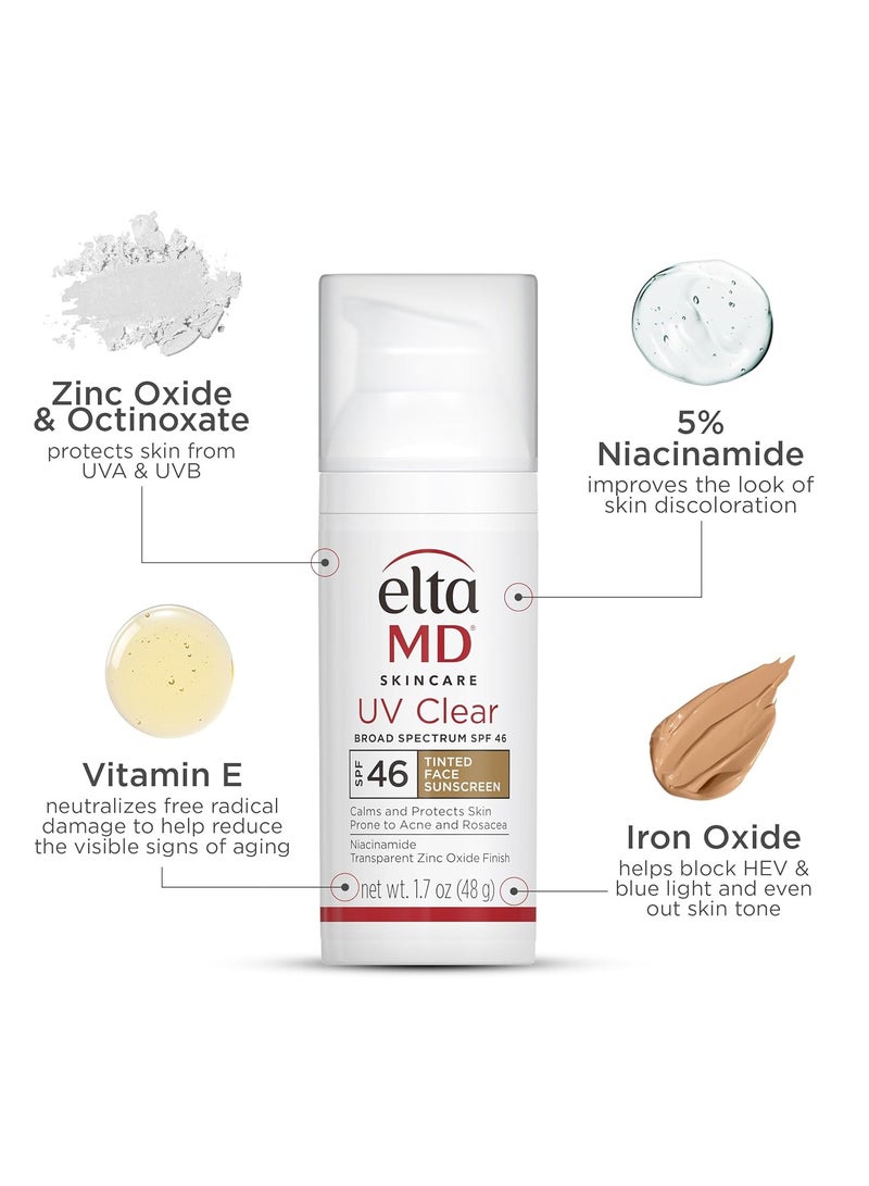EltaMD UV Clear Tinted Face Sunscreen, SPF 46 Oil- Free Tinted Sunscreen with Zinc Oxide, Dermatologist Recommended Sunscreen, 1.7 oz Pump - Image 5