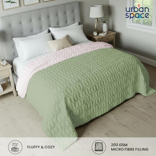 Urban Space Ultra Soft Quilted Winter Solid Comforters for Single Bed | 200 GSM | Fluffy Microfibre Reversible Solid AC Blanket/Duvet for Luxury (Sage Green & Blush - 58" X 88" or 145 x 225 cm) - Image 2