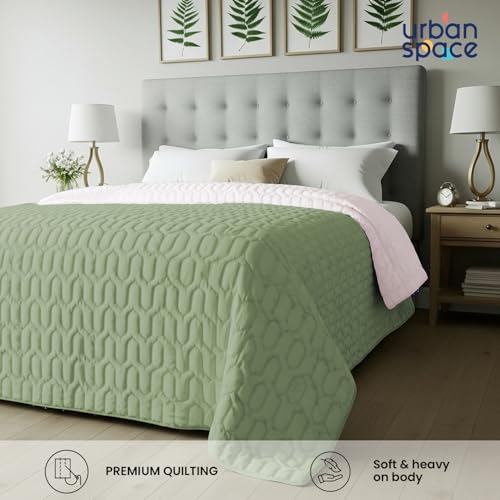 Urban Space Ultra Soft Quilted Winter Solid Comforters for Single Bed | 200 GSM | Fluffy Microfibre Reversible Solid AC Blanket/Duvet for Luxury (Sage Green & Blush - 58" X 88" or 145 x 225 cm) - Image 3