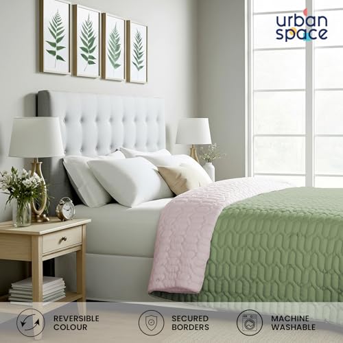 Urban Space Ultra Soft Quilted Winter Solid Comforters for Single Bed | 200 GSM | Fluffy Microfibre Reversible Solid AC Blanket/Duvet for Luxury (Sage Green & Blush - 58" X 88" or 145 x 225 cm) - Image 4