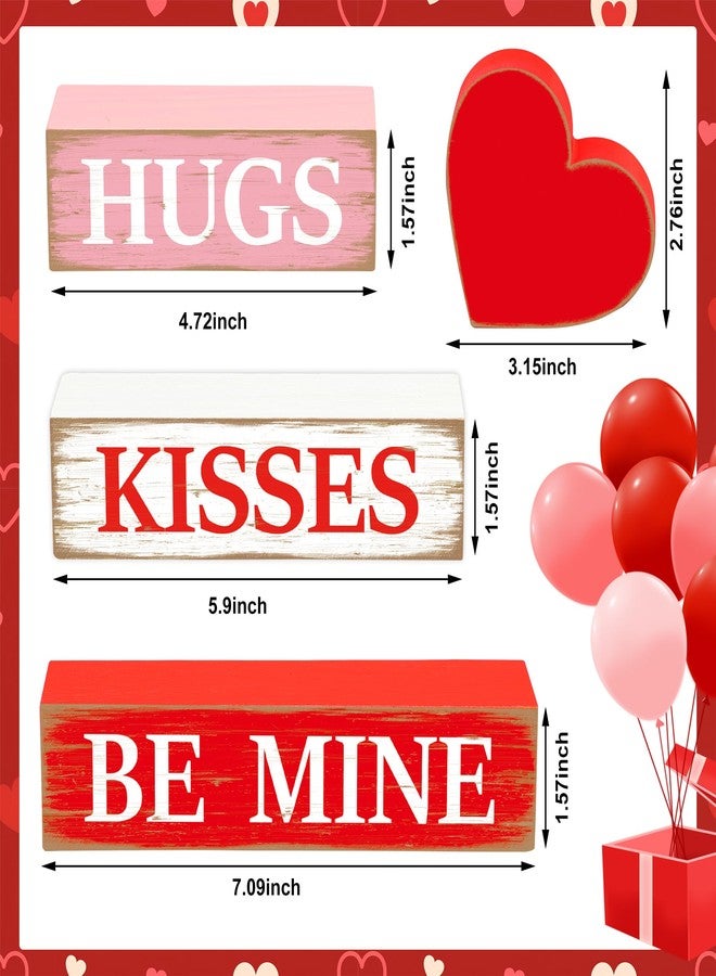 Fairooth 4 Pcs Valentines Day Wooden Signs Heart Table Block Sign Hugs Kisses Wood Tabletop Centerpiece Rustic Farmhouse Valentines Tiered Tray Decor for Valentine Wedding Party Home Office Shelf Table Decor - Image 2