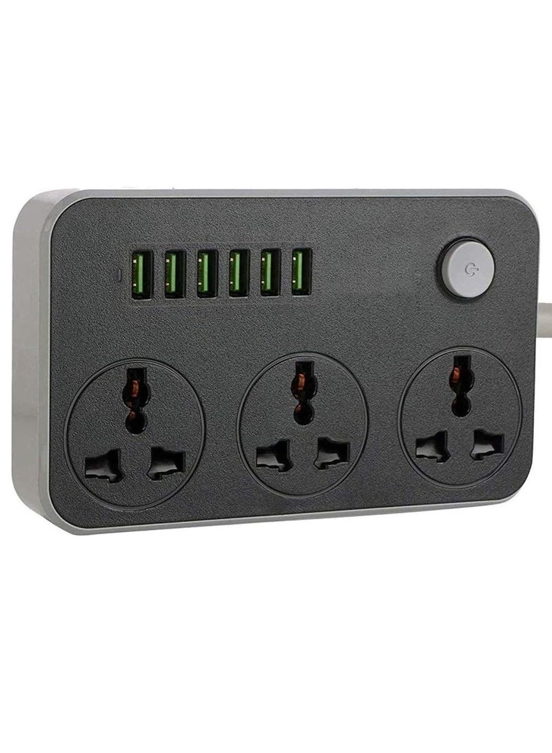 ELTRAZONE 3.4 A Smart Extension Board with 3 Universal Socket and Surge Protector with 6 USB Type A Charger Ports(Black)  - Image 1
