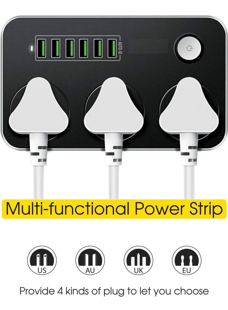 ELTRAZONE 3.4 A Smart Extension Board with 3 Universal Socket and Surge Protector with 6 USB Type A Charger Ports(Black)  - Image 3