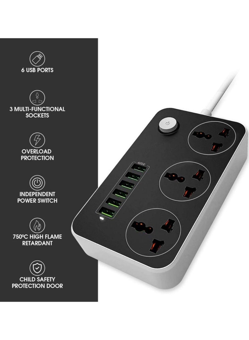 ELTRAZONE 3.4 A Smart Extension Board with 3 Universal Socket and Surge Protector with 6 USB Type A Charger Ports(Black)  - Image 2
