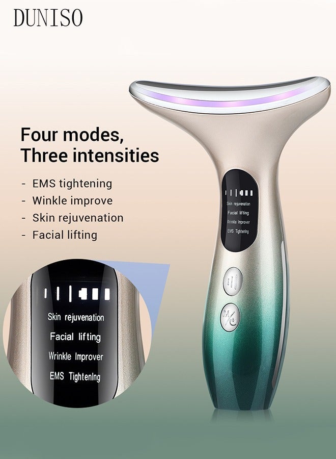 DUNISO Firming Wrinkle Device for Neck Face,with 3 Color Modes, Double Chin Reducer Vibration Massager 45℃ Heat Vibration For Wrinkles Appearance and Skin Care, Tightening, Smooth - Image 3