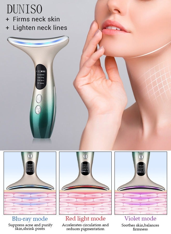 DUNISO Firming Wrinkle Device for Neck Face,with 3 Color Modes, Double Chin Reducer Vibration Massager 45℃ Heat Vibration For Wrinkles Appearance and Skin Care, Tightening, Smooth - Image 1