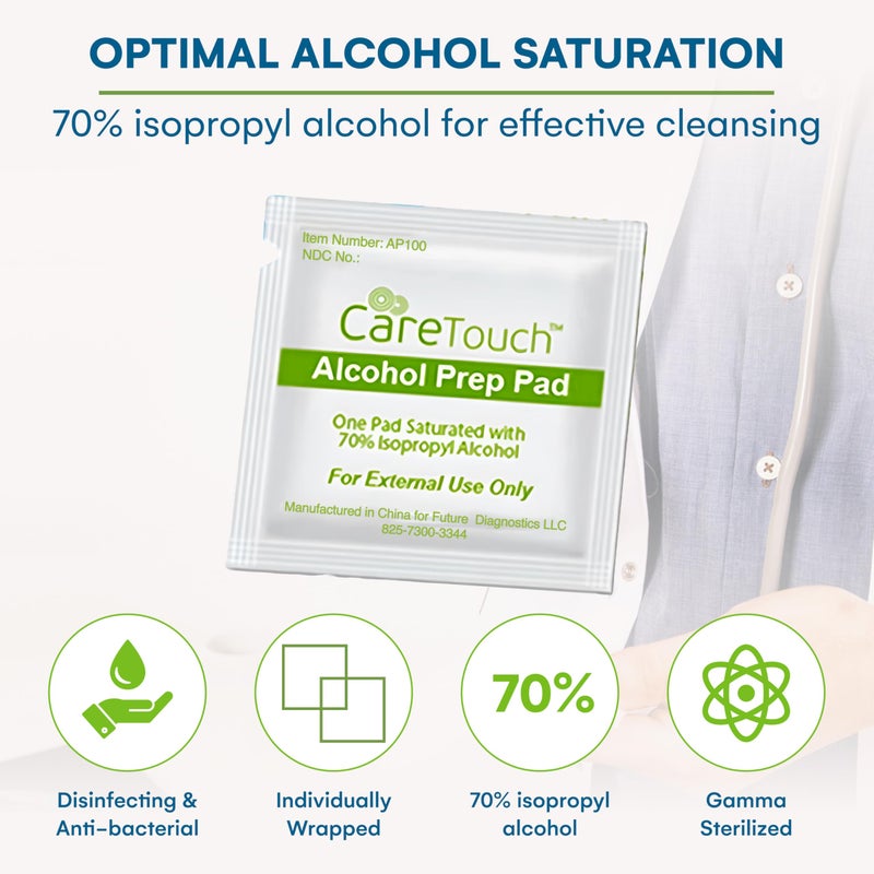 Care Touch Alcohol Wipes Individually Wrapped - Prep Pads with 70% Isopropyl Alcohol, Great for Home, Medical & First Aid Kits Sterilized, Antiseptic 2-Ply Swabs 400 Count - Image 5