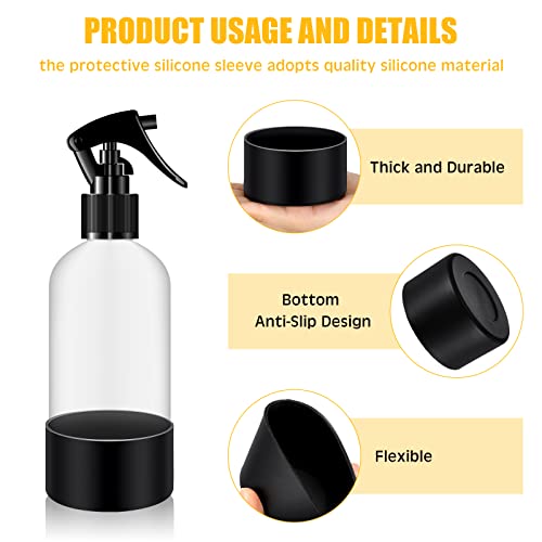 Zubebe 6 Pcs Silicone Bottle Boot Protective Silicone Sleeve Bottom Washable Rubber Base Accessories Non Slip Cosmetic Spray Bottom Cover for 16 oz Spray Bottles, 12 to 24 oz Water Bottles, Black - Image 3