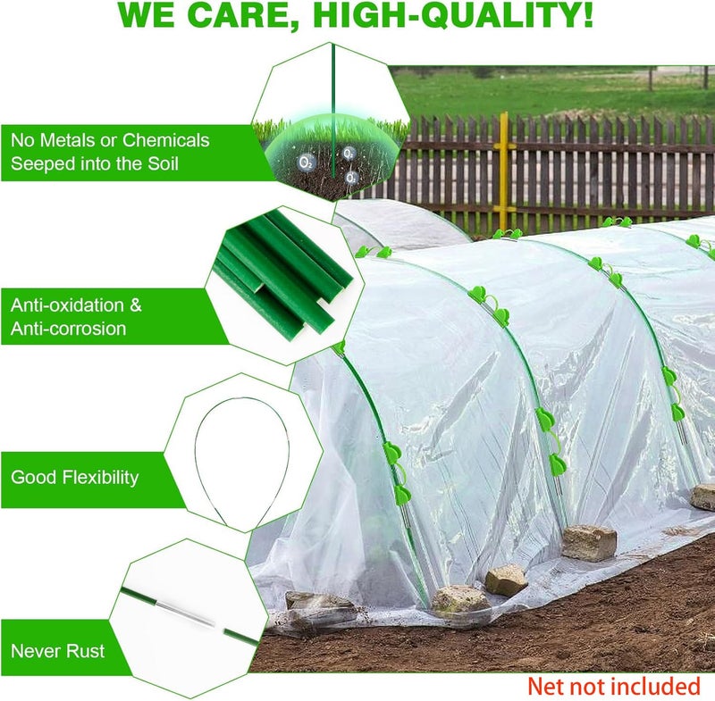 FuBegi Garden Hoops for Raised Beds Row Cover, 36pcs 8ft Greenhouse Garden Grow Tunnel Netting Hoops, Greenhouse Support Hoops Garden Bed Hoops, Flexible Fiberglass DIY Hoops for Outdoor Plant, 24pcs Clips - Image 2