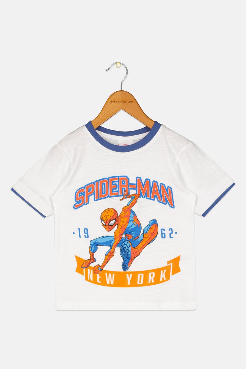 MARVEL تي شيرت جرافيك بطبعة سبايدرمان للأطفال الأولاد من مارفل، بياقة دائرية، بأكمام قصيرة، أبيض - Image 1