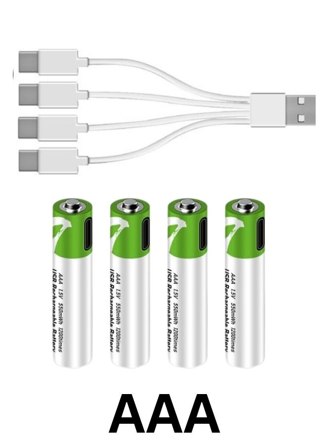 4PCS USB Type-C Rechargeable AAA Lithium-Ion Batteries – 1.5V Constant Output 750mWh High Capacity AAA Rechargeable Batteries, Fast Charging in 1–1.5 Hours, Up to 1200 Recharge Cycles, Leak Resistant Batteries for Remote Controls, Wireless Mouse, Keyboard, Toys, Blood Pressure Monitors, Electronic Scales, Radios, Alarm Clocks, Electric Shavers and Household Electronic Devices, Eco-Friendly Battery Replacement - Image 1