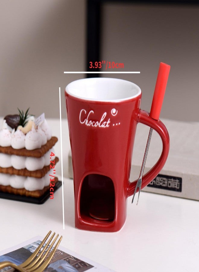 GOVNPJ Fondue Cup Set - 4 Ceramic Chocolate Fondue Mugs with 4 Stainless Steel Forks - Mini Fondue Set for Cheese/Chocolate Fondue, Butter Warming & Dipping (Candles Not Included) - Image 2