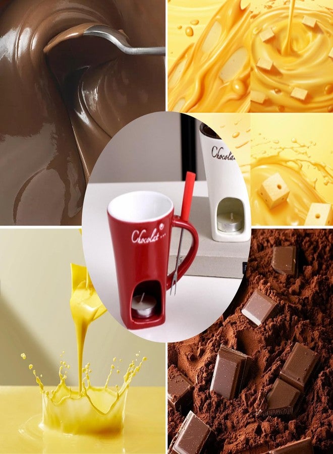 GOVNPJ Fondue Cup Set - 4 Ceramic Chocolate Fondue Mugs with 4 Stainless Steel Forks - Mini Fondue Set for Cheese/Chocolate Fondue, Butter Warming & Dipping (Candles Not Included) - Image 4
