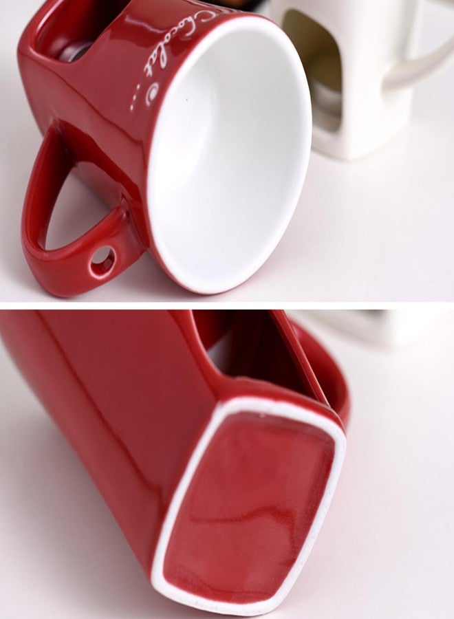 GOVNPJ Fondue Cup Set - 4 Ceramic Chocolate Fondue Mugs with 4 Stainless Steel Forks - Mini Fondue Set for Cheese/Chocolate Fondue, Butter Warming & Dipping (Candles Not Included) - Image 5