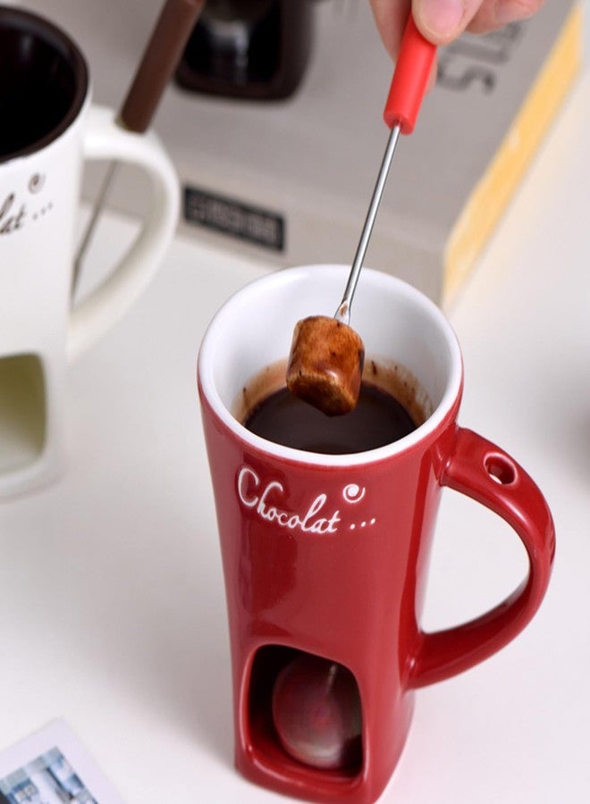 GOVNPJ Fondue Cup Set - 4 Ceramic Chocolate Fondue Mugs with 4 Stainless Steel Forks - Mini Fondue Set for Cheese/Chocolate Fondue, Butter Warming & Dipping (Candles Not Included) - Image 3