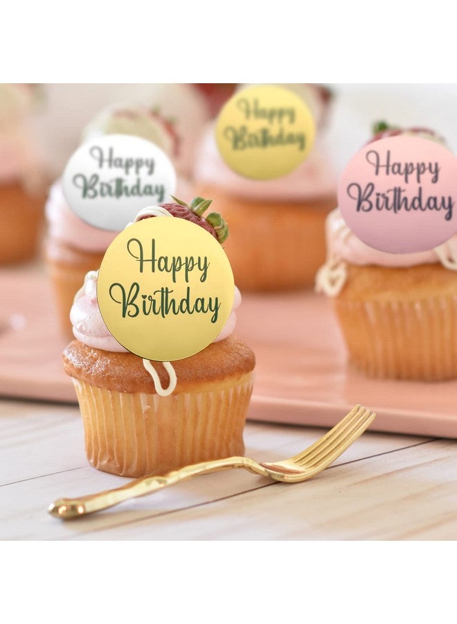 AIEX 33pcs Acrylic Happy Birthday Topper, Acrylic Happy Birthday Disc Mirror Acrylic Cupcake Toppers Mini Acrylic Cupcake Toppers Custom Cake Topper Name (Gold, Silver and Rose Gold, Round) - Image 5
