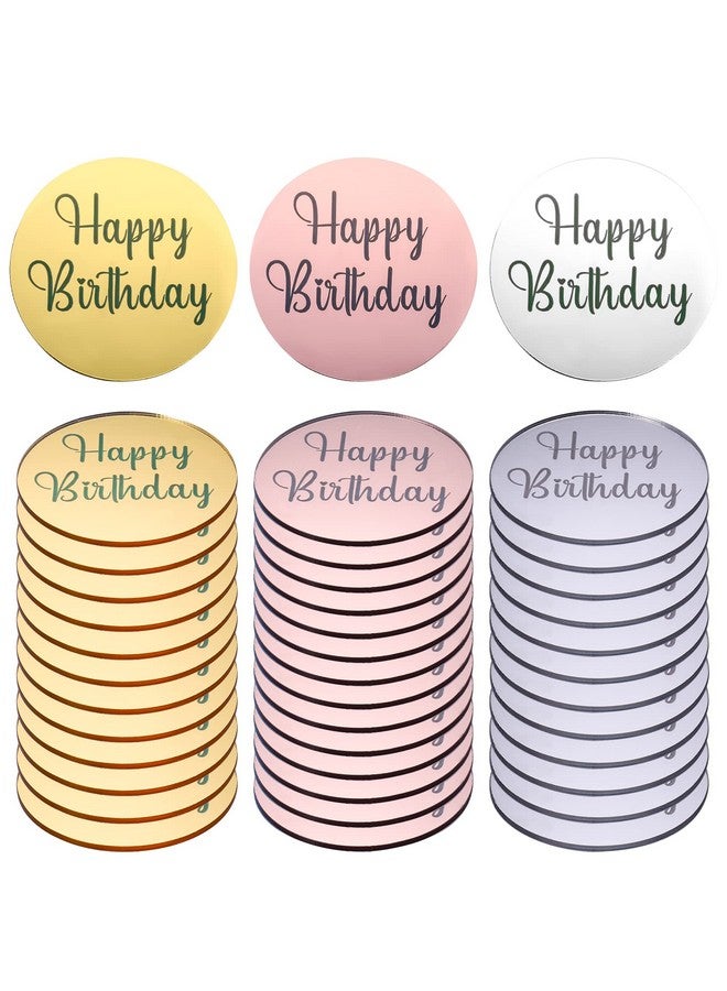 AIEX 33pcs Acrylic Happy Birthday Topper, Acrylic Happy Birthday Disc Mirror Acrylic Cupcake Toppers Mini Acrylic Cupcake Toppers Custom Cake Topper Name (Gold, Silver and Rose Gold, Round) - Image 1