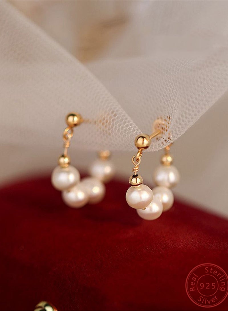 زوج من 925 الفضة الاصطناعية اللؤلؤ أقراط هدية مربع، عصرية وأنيقة هدية عيد الأم، مزاجه وفتاة تنوعا - Image 2