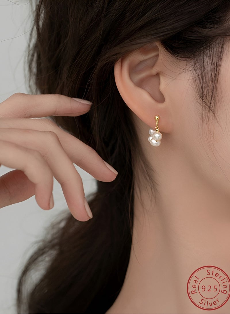 زوج من 925 الفضة الاصطناعية اللؤلؤ أقراط هدية مربع، عصرية وأنيقة هدية عيد الأم، مزاجه وفتاة تنوعا - Image 3