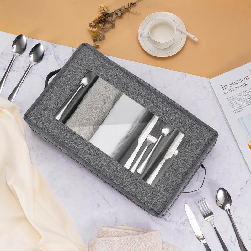 Lafulling Silverware Storage Box Chest, Flatware Storage Case, Utensil Storage Box with Removable Lid and Adjustable Dividers for Organizer Utensils, Cutlery, Flatware, Knives, Large Capacity Gray - Image 4