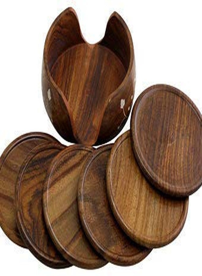 MITRIA TRADERS Wooden Beautifull Round Shape Design Tea Coffee Coaster Set Cocktail//Drink//Home//Table//Room Decor SHOWPIECE//Decorative Item//Living Room/SHOWPIECE//Office/ - Image 3