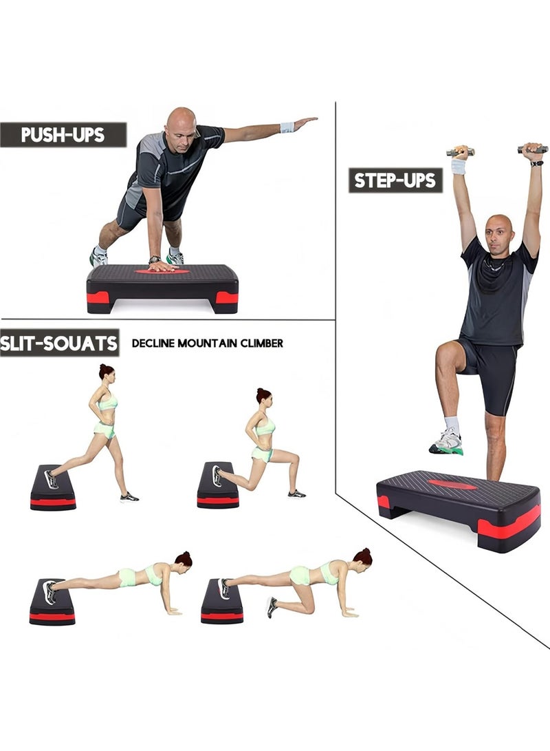 MD Stay Fit Adjustable Aerobic Step Platform with 2 Height Levels 10cm and 15cm Fitness Stepper 68x28cm Red - Image 4