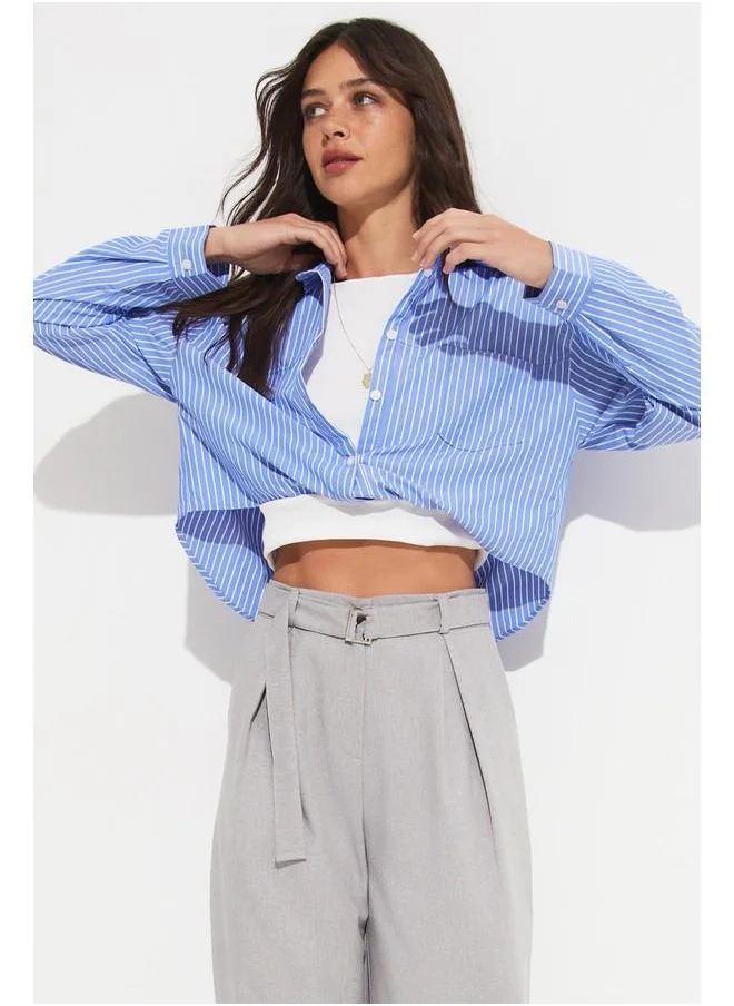 JUNE June Women Cotton Blend Garni Detail Shirt Blue