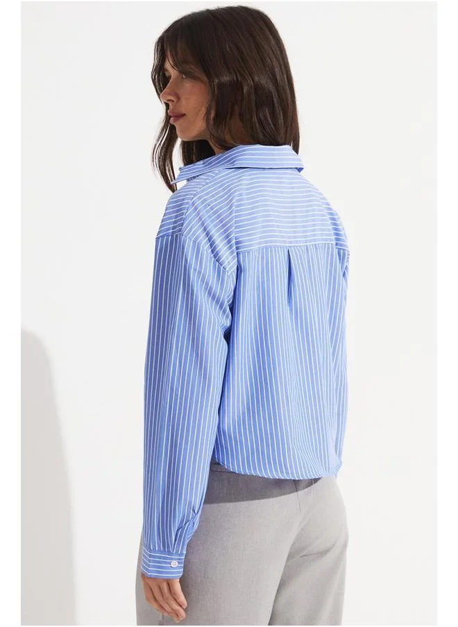 JUNE June Women Cotton Blend Garni Detail Shirt Blue