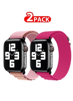 2 Pack Of Apple Watch Alpine Loop Band 38mm 40mm 41mm Women Men Adjustable with Metal G-Hook Strap for iWatch Series 7/SE/6/5/4/3/2/1 Pink/Hot Pink