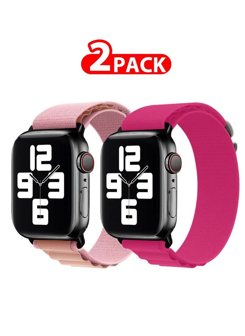 CATANES - 2 Pack Of Apple Watch Alpine Loop Band 38mm 40mm 41mm Women Men Adjustable with Metal G-Hook Strap for iWatch Series 7/SE/6/5/4/3/2/1 Pink/Hot Pink - Image 1