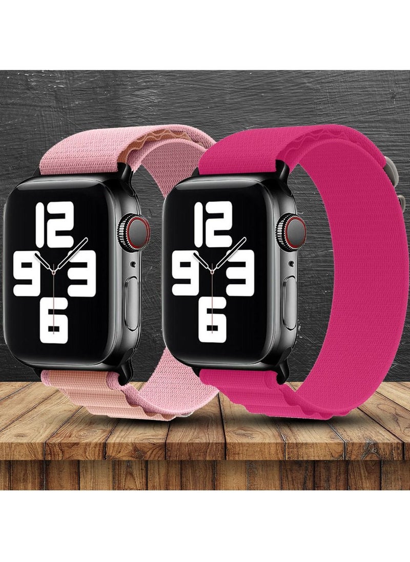 CATANES - 2 Pack Of Apple Watch Alpine Loop Band 38mm 40mm 41mm Women Men Adjustable with Metal G-Hook Strap for iWatch Series 7/SE/6/5/4/3/2/1 Pink/Hot Pink - Image 1