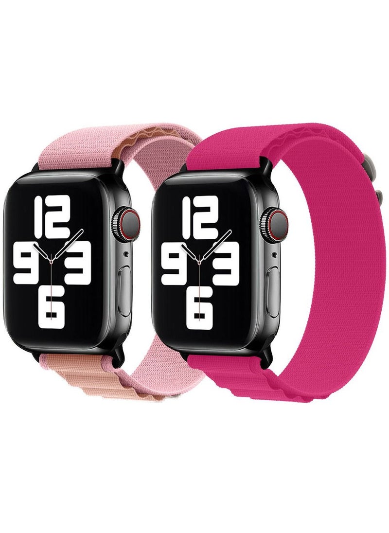 CATANES - 2 Pack Of Apple Watch Alpine Loop Band 38mm 40mm 41mm Women Men Adjustable with Metal G-Hook Strap for iWatch Series 7/SE/6/5/4/3/2/1 Pink/Hot Pink - Image 1