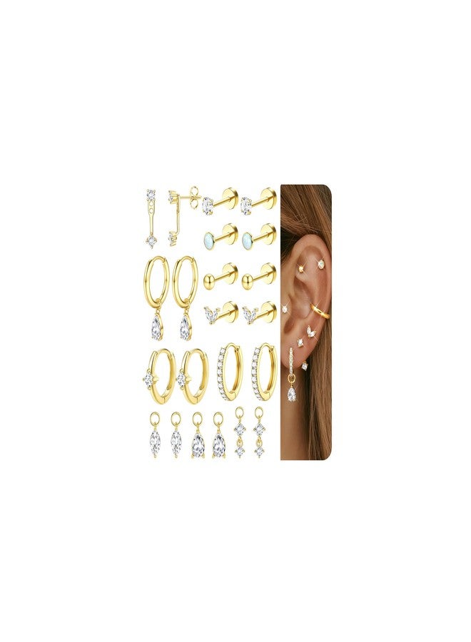 Sanfenly Small Stud Hoop Earrings Set for Women Hypoallergenic Gold Plated Huggie Hoops Earing Stacks Cartilage Helix Jewelry for Sensitive Ears Dainty Lightweight Earrings Gifts, Cubic Zirconia, no gemstone - Image 1