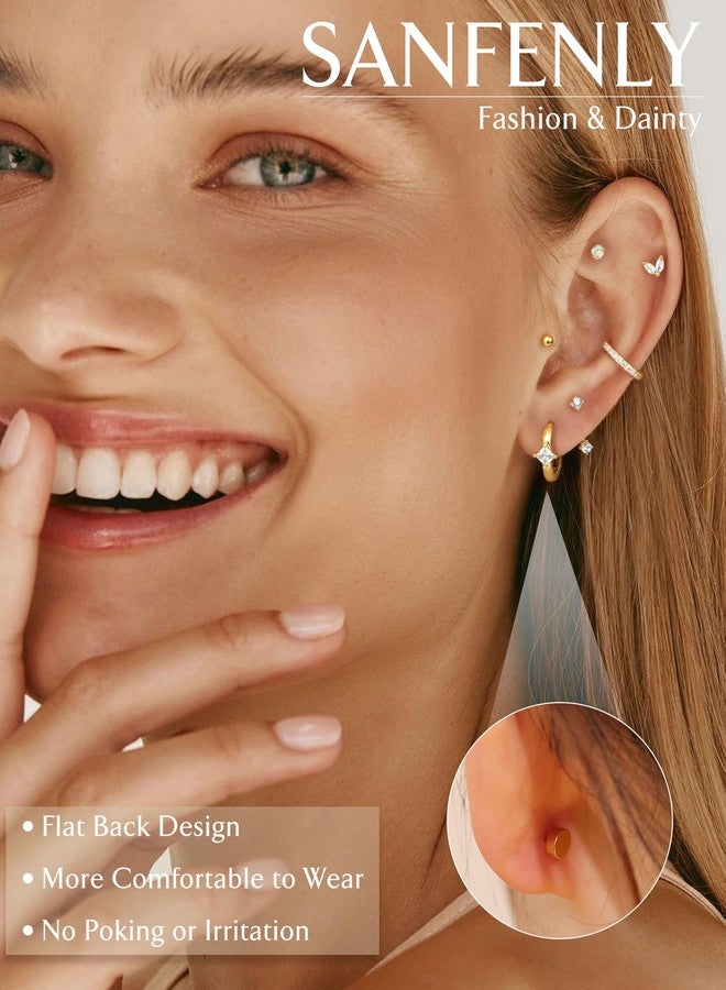 Sanfenly Small Stud Hoop Earrings Set for Women Hypoallergenic Gold Plated Huggie Hoops Earing Stacks Cartilage Helix Jewelry for Sensitive Ears Dainty Lightweight Earrings Gifts, Cubic Zirconia, no gemstone - Image 5