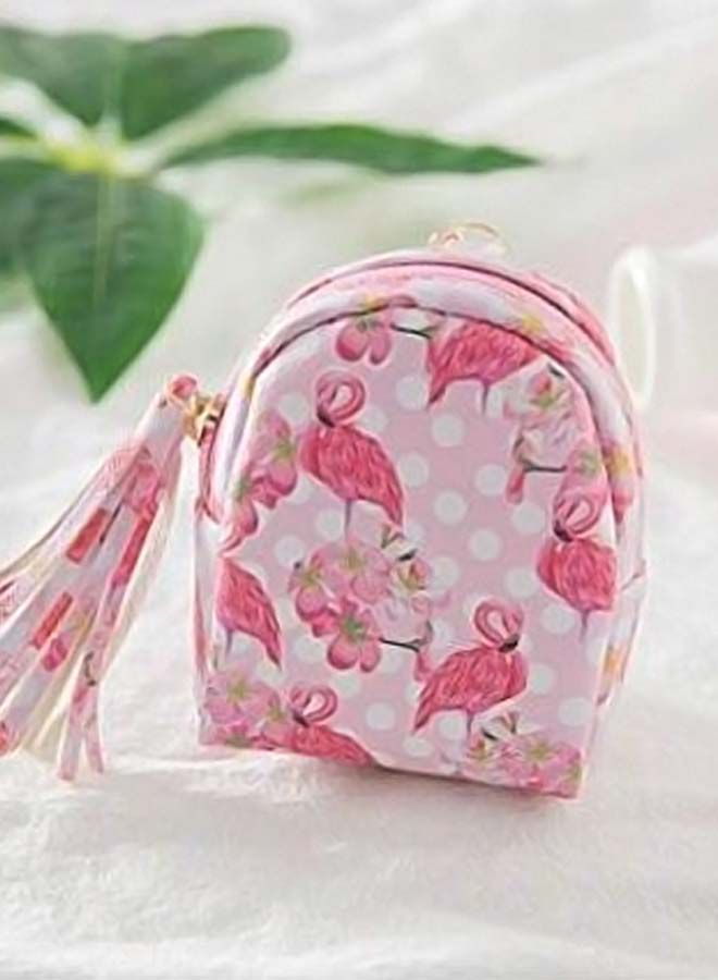 NIBEMINENT Flamingo And Flowers Print Coin Purses Pink/White/Gold  - Image 2