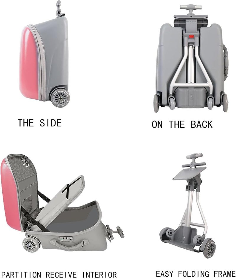 JCB CHIC حقيبة سفر للأطفال، حقيبة سفر قابلة للتمدد مع تصميم مقعد للأطفال، حقيبة عربة للأطفال مقاس 20 بوصة بعجلات، مريحة للسفر والرحلات والعودة إلى الوطن (وردي) - Image 4