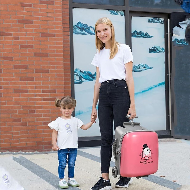 JCB CHIC حقيبة سفر للأطفال، حقيبة سفر قابلة للتمدد مع تصميم مقعد للأطفال، حقيبة عربة للأطفال مقاس 20 بوصة بعجلات، مريحة للسفر والرحلات والعودة إلى الوطن (وردي) - Image 2