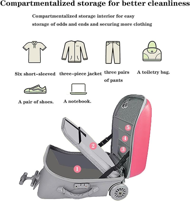 JCB CHIC حقيبة سفر للأطفال، حقيبة سفر قابلة للتمدد مع تصميم مقعد للأطفال، حقيبة عربة للأطفال مقاس 20 بوصة بعجلات، مريحة للسفر والرحلات والعودة إلى الوطن (وردي) - Image 5