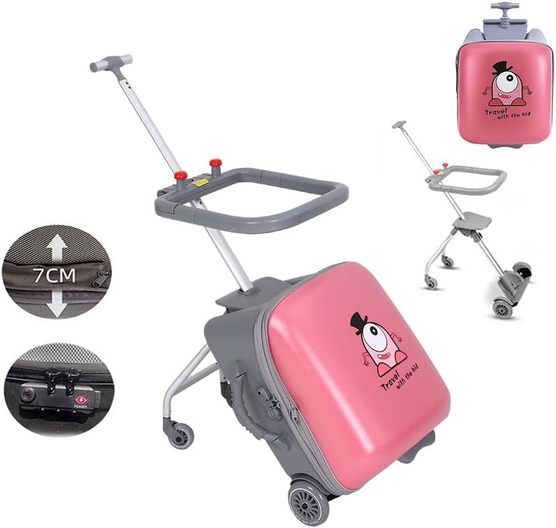 JCB CHIC حقيبة سفر للأطفال، حقيبة سفر قابلة للتمدد مع تصميم مقعد للأطفال، حقيبة عربة للأطفال مقاس 20 بوصة بعجلات، مريحة للسفر والرحلات والعودة إلى الوطن (وردي) - Image 1